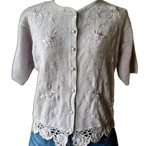 Bentley Sweater Cardigan Women's Purple and Pink Embroidery Vintage Pearl Button